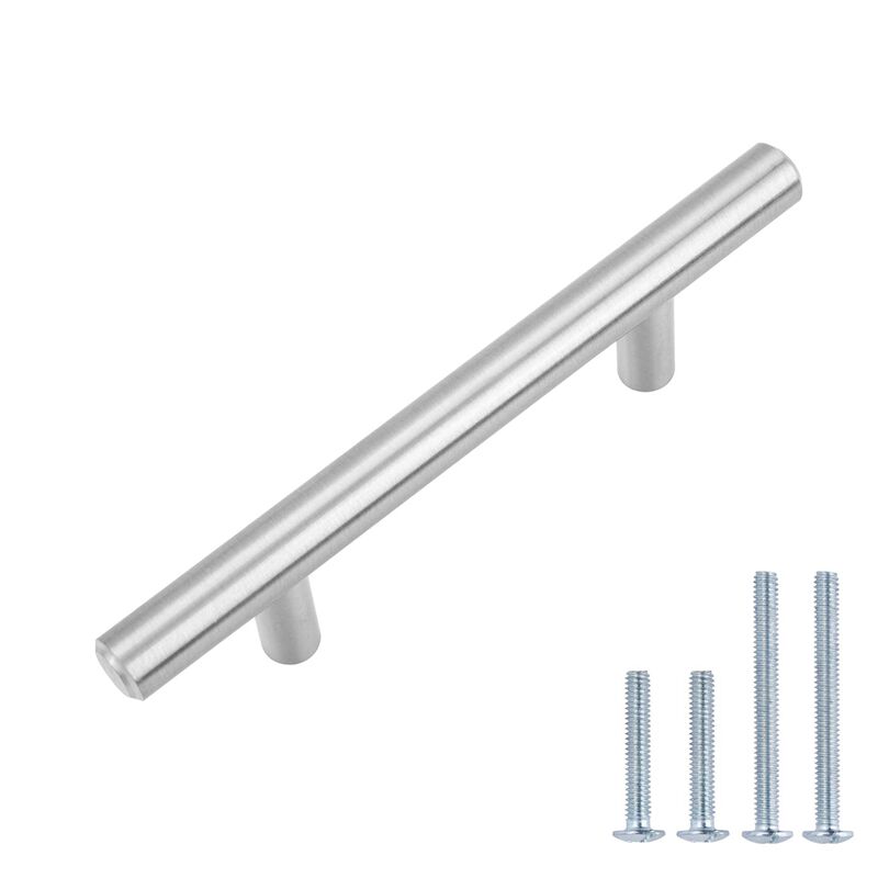 Amazon Basics Euro Bar Cabinet Handle (1/2-inch Diameter), 5.38-inch Length (3-inch Hole Center), Satin Nickel, 25-Pack