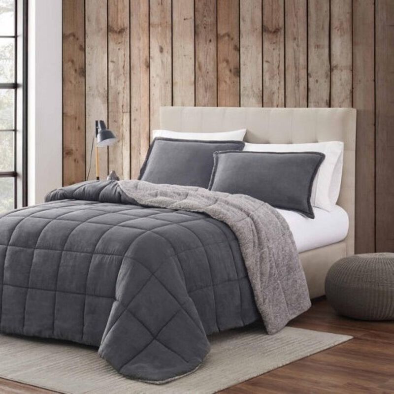 Hivvago King Plush Sherpa Reversible Micro Suede Comforter Set in Gray