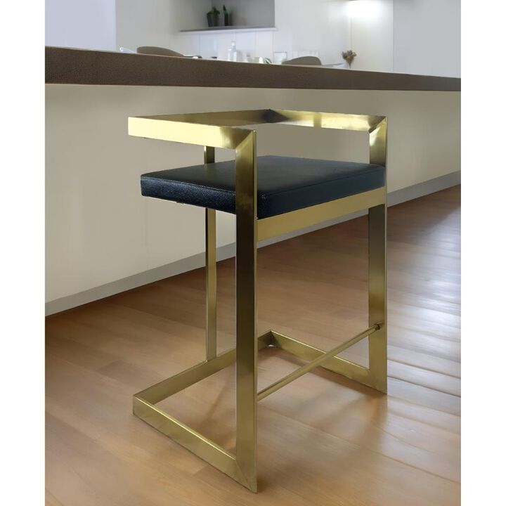 Hivvago 26 Inch Black and Gold Faux Leather and Stainless Steel Low Back Counter Height Bar Chair