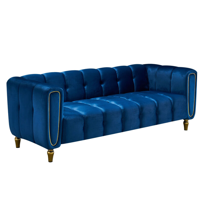 Modern Velvet Sofa 83.07 inch for Living Room Blue Color