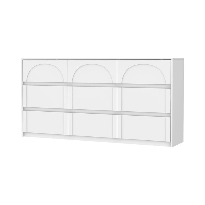 FUFU&GAGA Modern 9-Drawer Dresser with Arch Design and Storage Drawers, Wide Storage Cabinet for Bedroom, Living Room (63" W x 13.7" D x 31.5" H),White