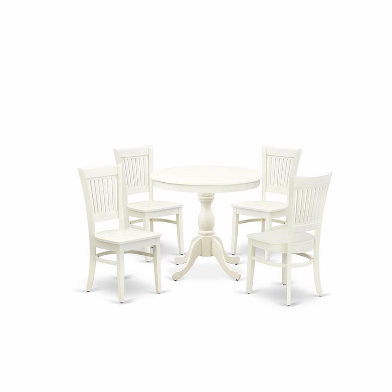 East West Furniture AMVA5-LWH-W - 5-Pc Dinette Set- 4 dining room chairs and Modern dining room table - Wooden Seat and Slatted Chair Back (Linen White Finish)