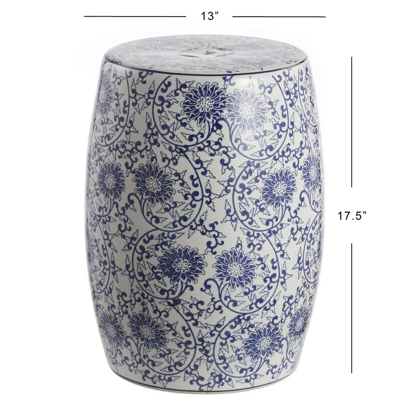 Lotus Blossom Chinoiserie Ceramic Drum Garden Stool