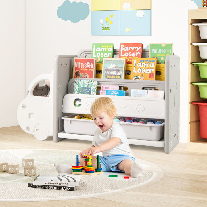 Car Themed Toy Storage Bookshelf and Organizer for Kids Room-Beige