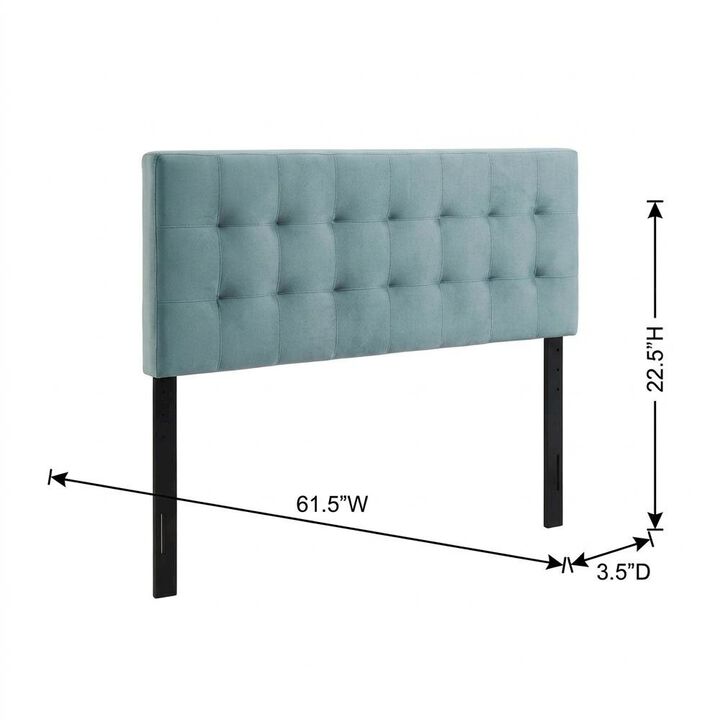 Blue Queen Biscuit Tufted Velvet Headboard Performance Fabric Upholstered