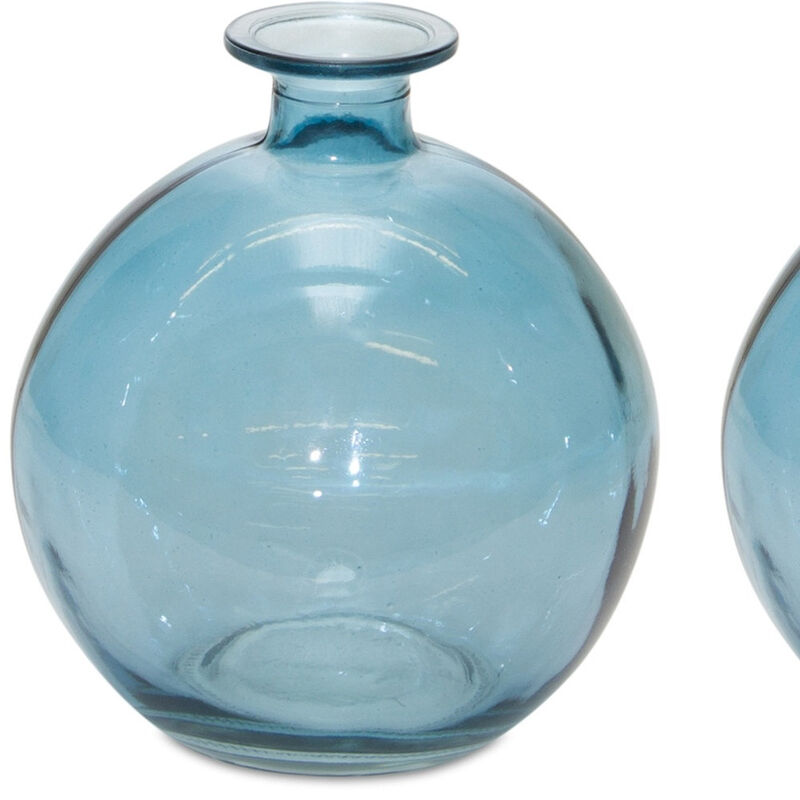 Hivvago Set of Two Blue Glass Round Table Vase