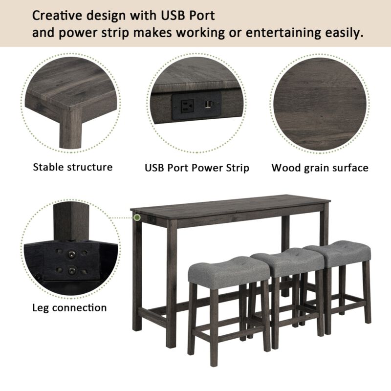 Kepfuf 4‑Piece Farmhouse Bar Table Set image number 4