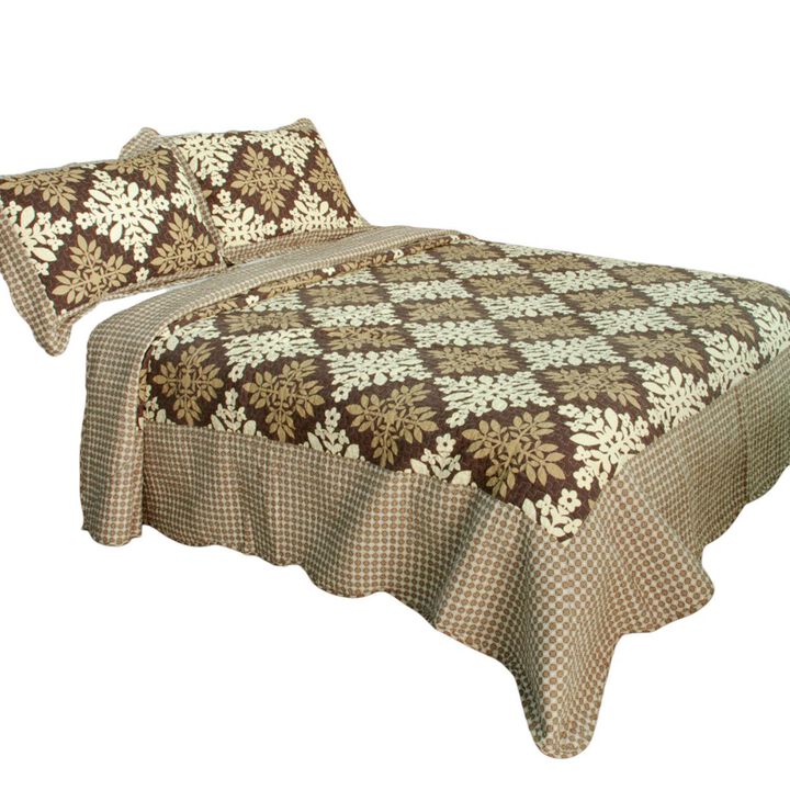 Noble Snowflake Queen 3PC Cotton Quilted Printed Bedding Set Soft Lightweight Quilt Set