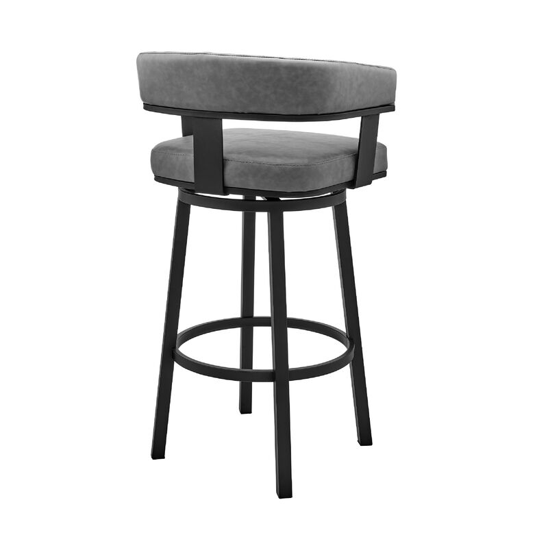 Swivel Counter Barstool with Curved Open Back and Metal Legs, Black and Gray-Benzara image number 4