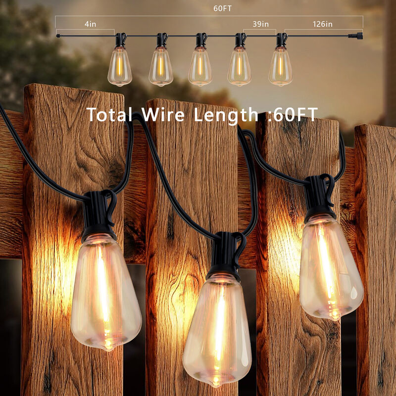 15-Light 60 ft. Outdoor Solar Powered Integrated LED Edison String Light image number 8