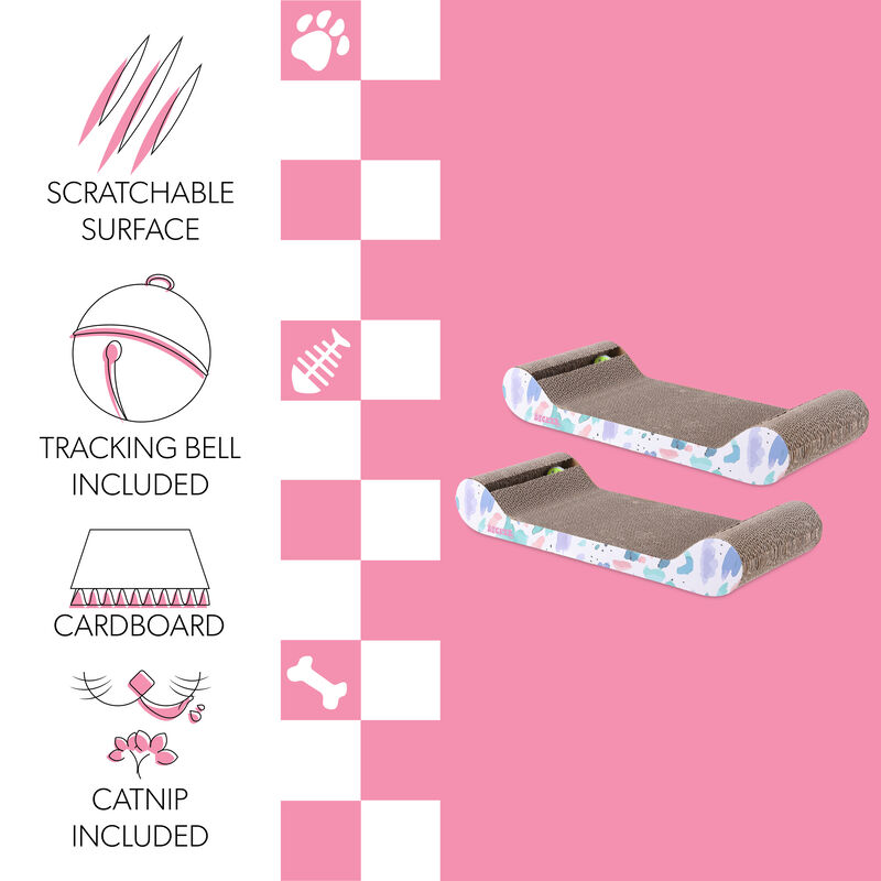 Rini Modern Cardboard Lounge Bed Cat Scratcher with Built-In Bell Toys and Catnip