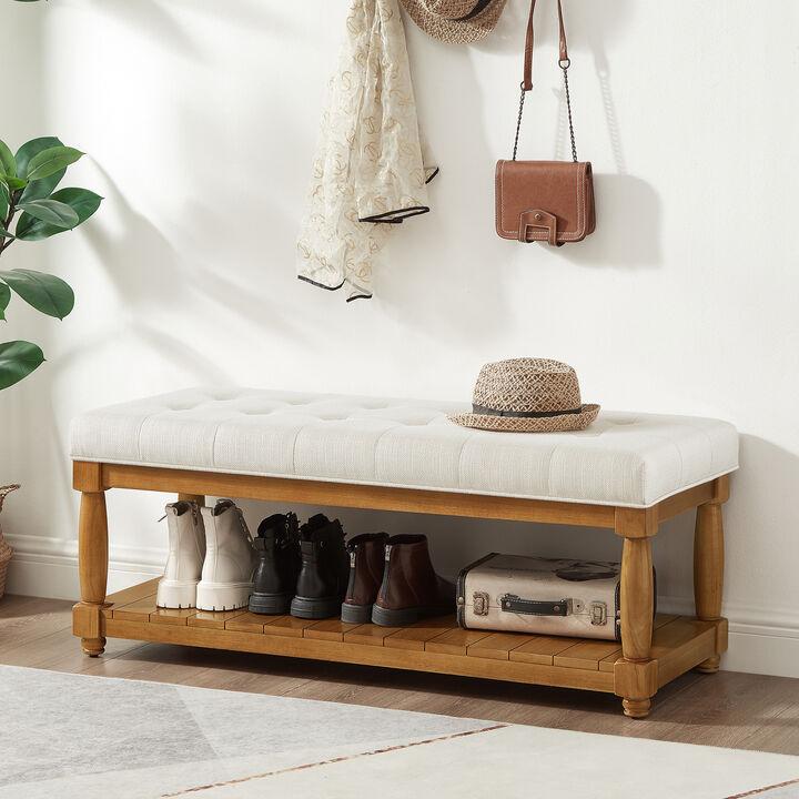 Resort Linen Solid Wood Bench