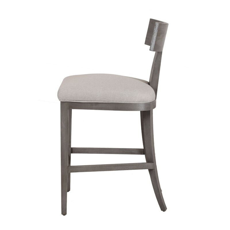 Cid Sten 27 Inch Counter Height Chair, T Shape Back, Soft Beige Linen, Gray - Benzara