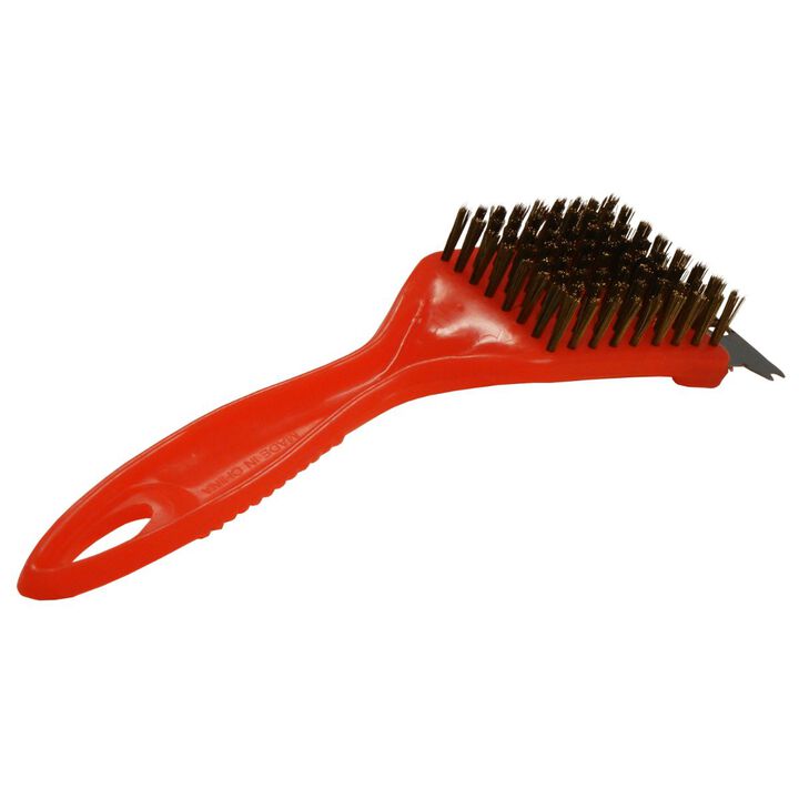 11.25" Red and Brown Grill Brush with Bristles and Scraper