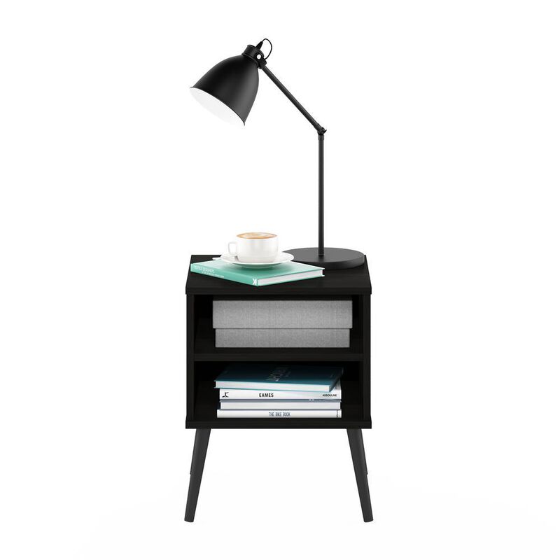 Furinno Claude Mid Century Style End Table with Wood Legs, Espresso