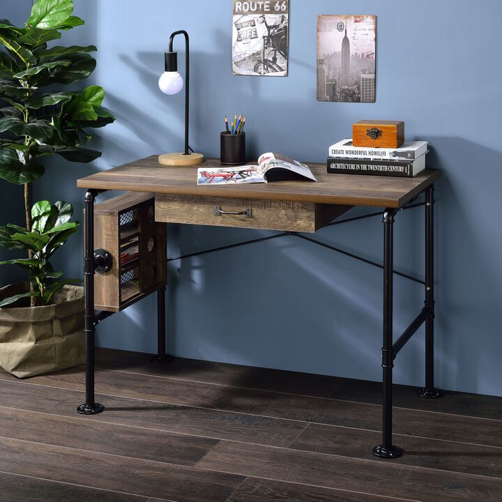 GOODSILO Weathered Oak Writing Desk with Single Drawer and Three-Tier Shelf Storage for Home Office Organization