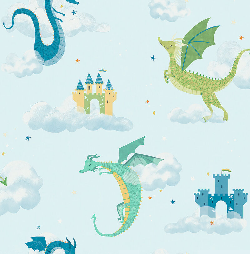 Magical Dragons Blue Fantastical Wallpaper image number 0