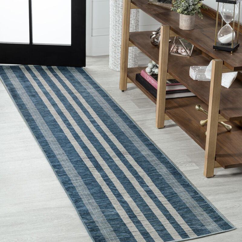 Vichy Geometric Striped Machine Washable Area Rug