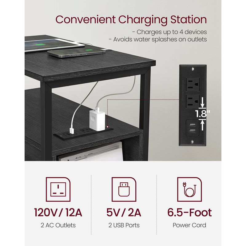 Side Table with Charging Station for Convenient Power Access and Modern Design
