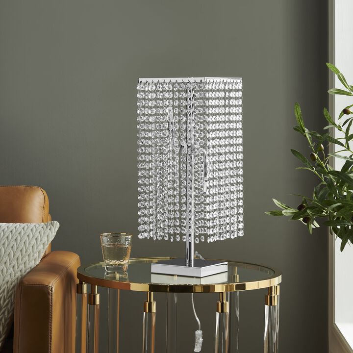Crystal Strands Table Lamp Chrome Metal and Crystal LED Light