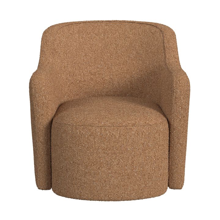 Kopi Swivel Accent Club Chair, Light Tan Brown Boucle, Curved Backrest