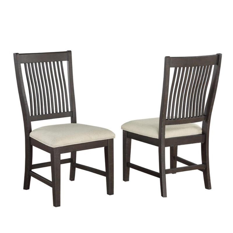 Rustic brown side chairs with beige linen fabric - Set of 2
