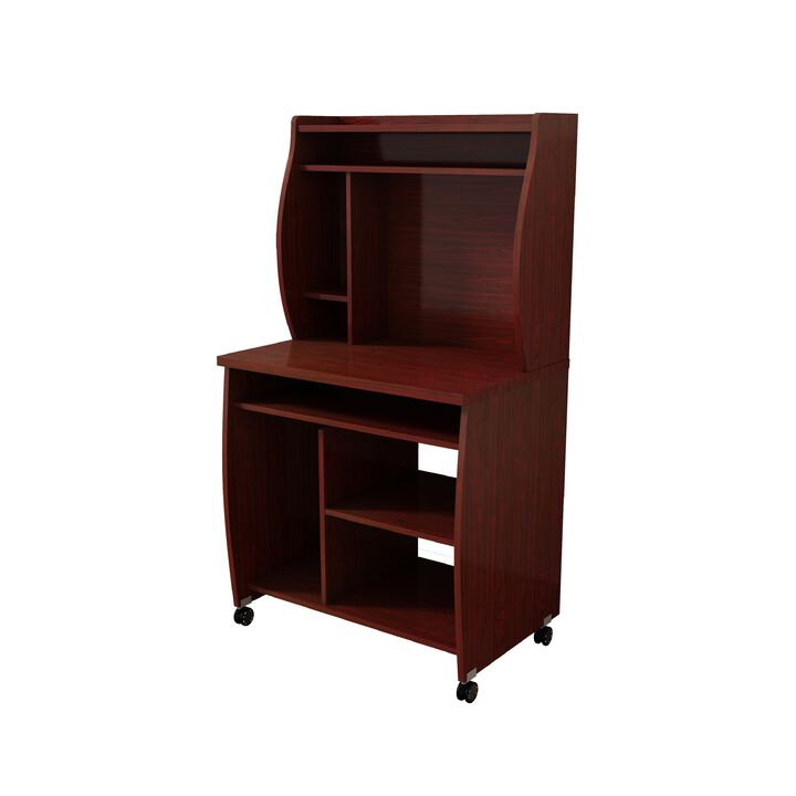 Niro Utility Desk Cart with Hutch, 7 Shelves, 53 Inch Mahogany Brown