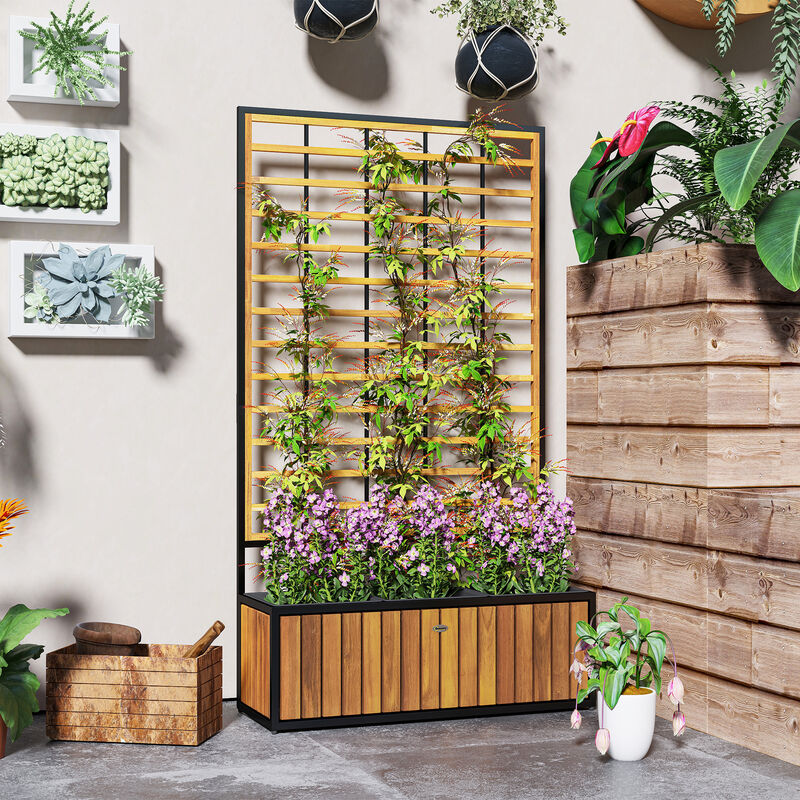 Hivvago Elevated Wooden Planter with Trellis and Pots image number 6