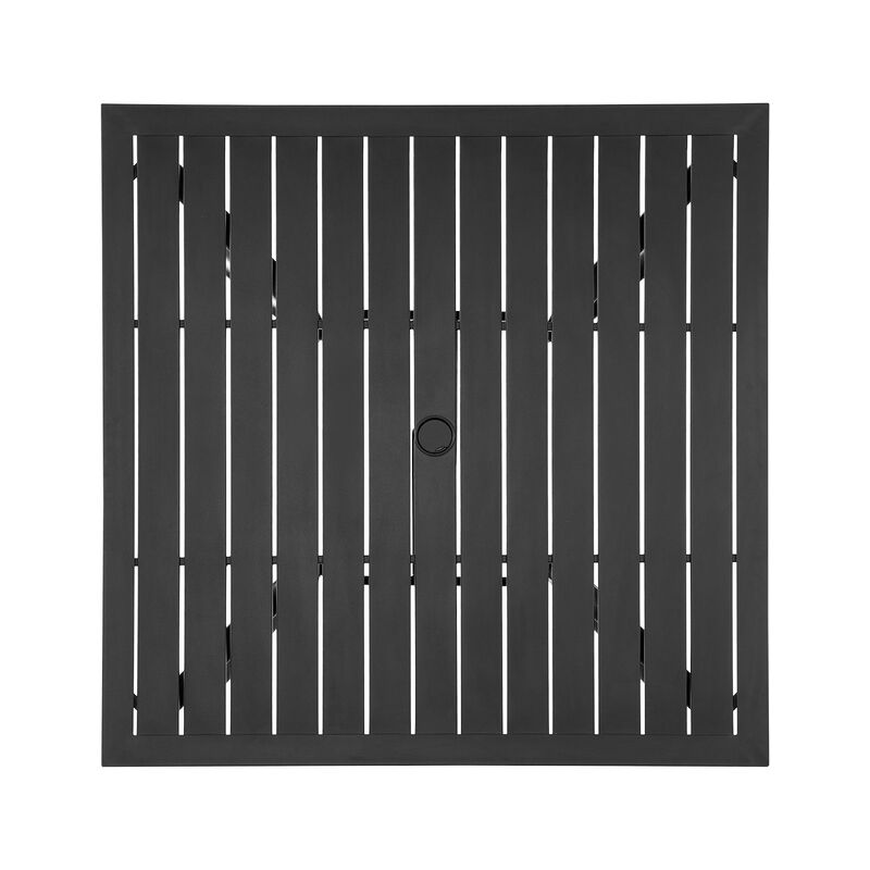 Outdoor Square Dining Table, Steel Slat Patio Table with Umbrella Hole - Black image number 9