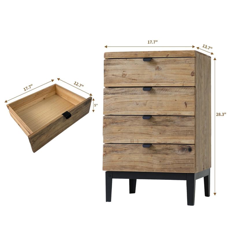 Wnutrees Farmhouse Nightstand Wood Bedside Table with 4-Drawers Bedside End Tables Storage for Living Room, Hallway, Handmade Di