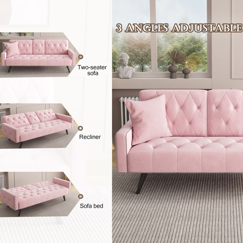 Quamfa Pink Velvet Sleeper Sofa image number 4