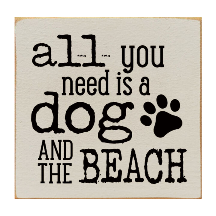 Wooden Dog Lover Beach Sign for Coastal Wall and Shelf Home Decor