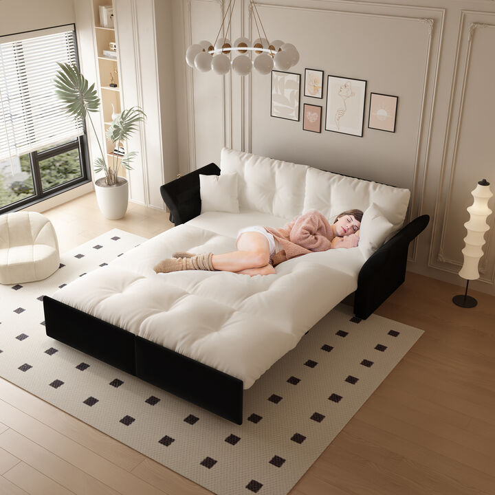 Merax Queen Pull Out Sofa Bed, 3-in-1 Convertible Sleeper Tufted Sofa with 2 Soft Pillows