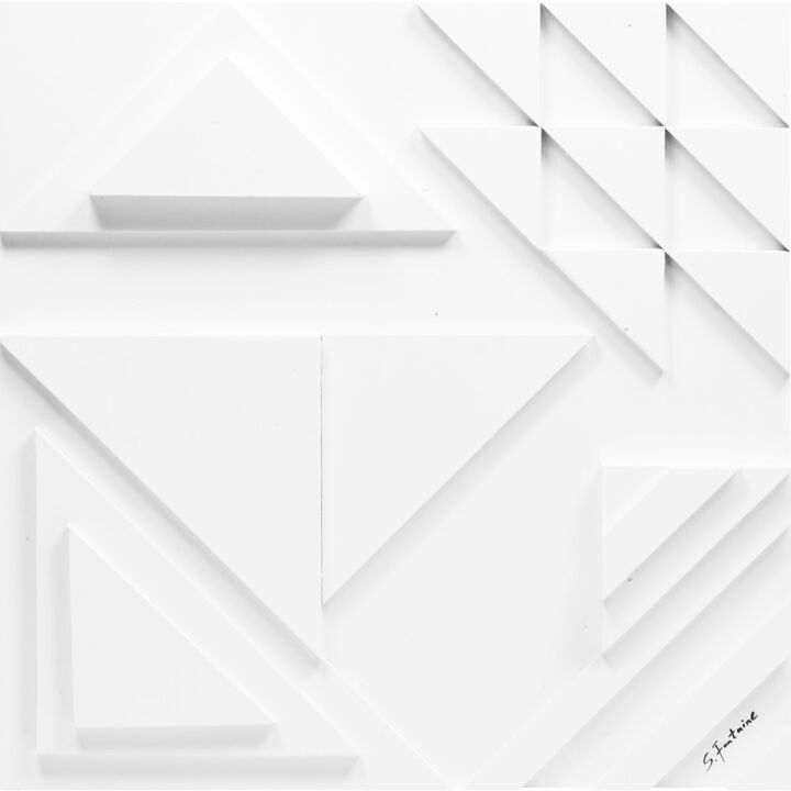 White Geometric Unframed Square Wall Decor 24" x 24"