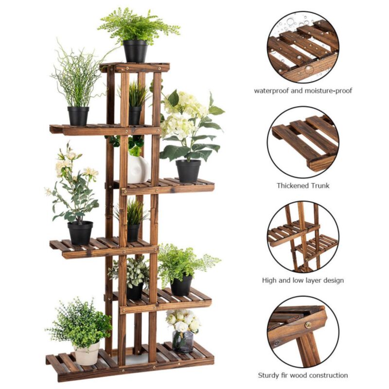 Hivvago 6 Tier Garden Wooden Shelf Storage Plant Rack Stand