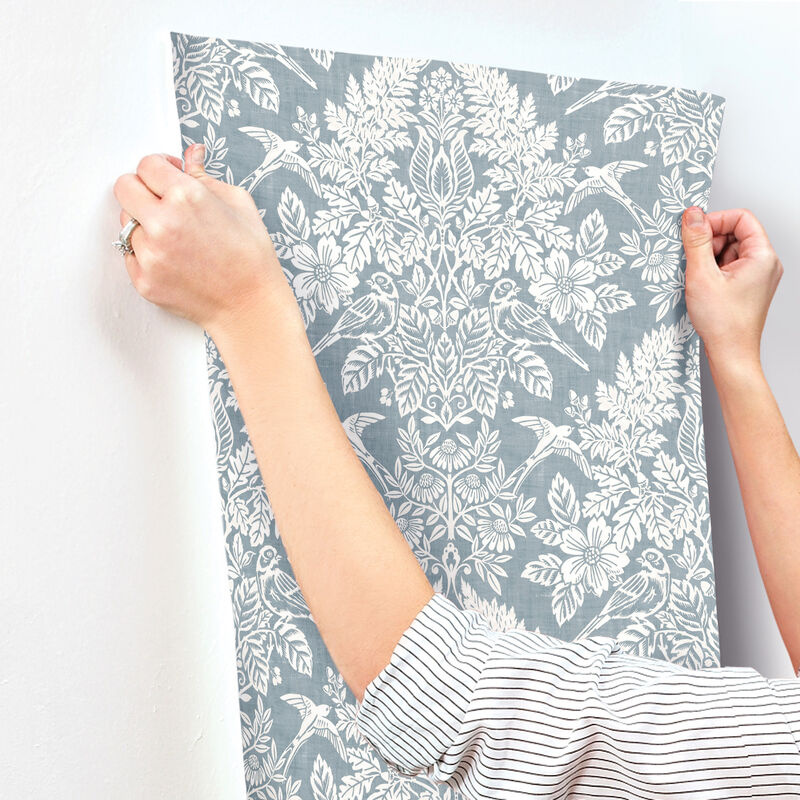 Finch Light Blue Woodland Wallpaper image number 2