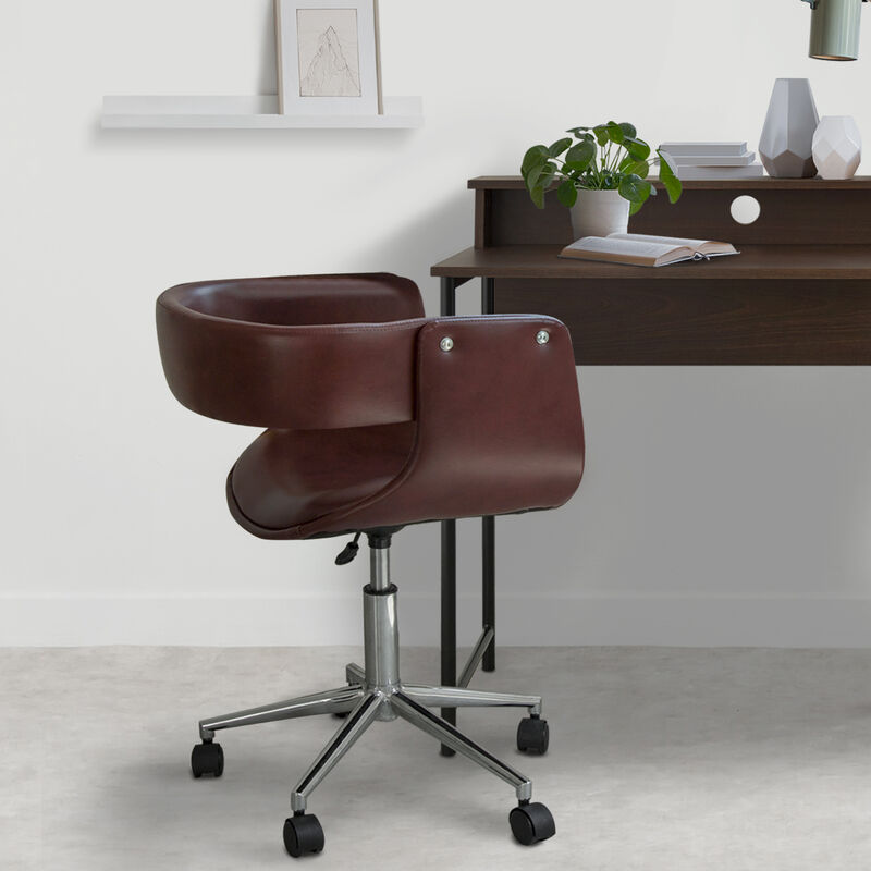 Teamson Home Modern PU Leather Office Swivel Chair with Wheels, Brown/Chrome image number 2