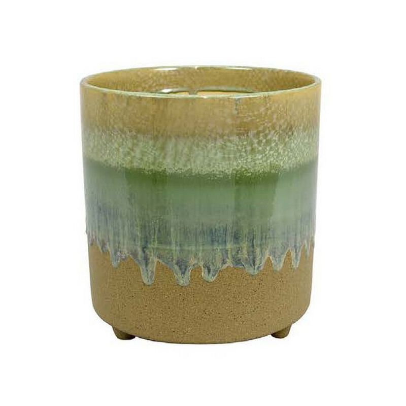 Adam Planter Set of 3, Assorted Sizes, Ceramic, Multicolored Sea Green - Benzara