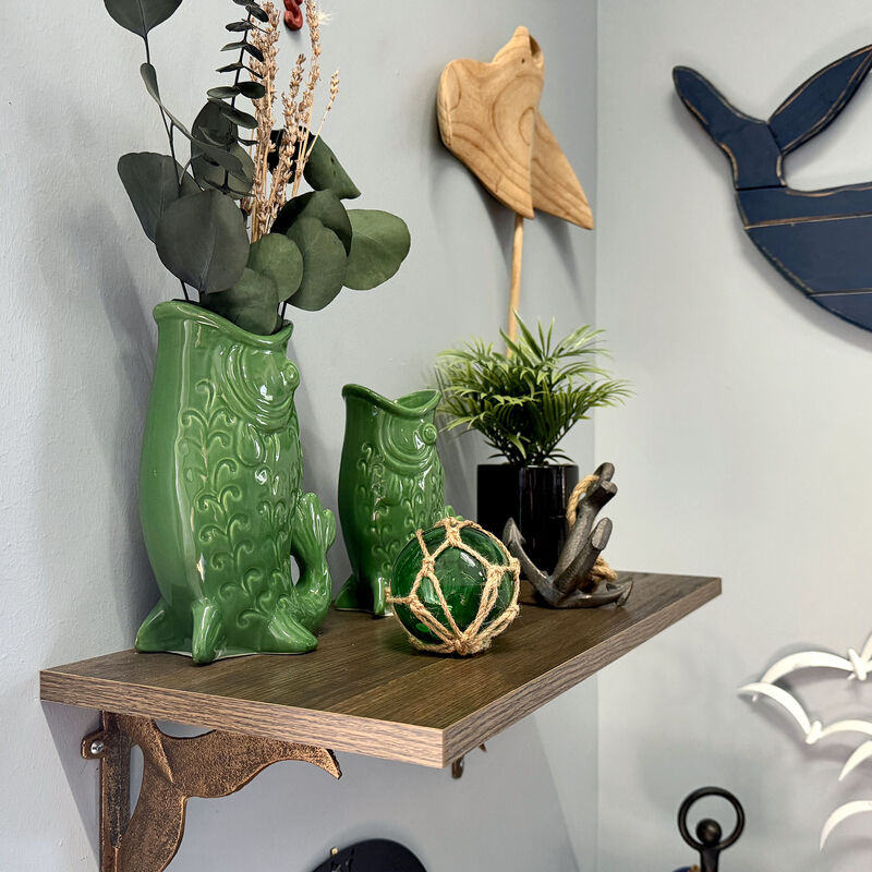 Set of 2 Green Glossy Porcelain Vases 8in Gurgling Fish Coastal Decor image number 8