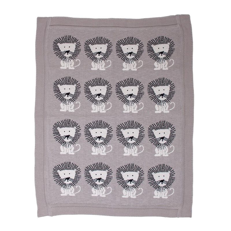 HomeRoots Grey Lots Of Lions Woven Knitted Baby Blanket image number 0