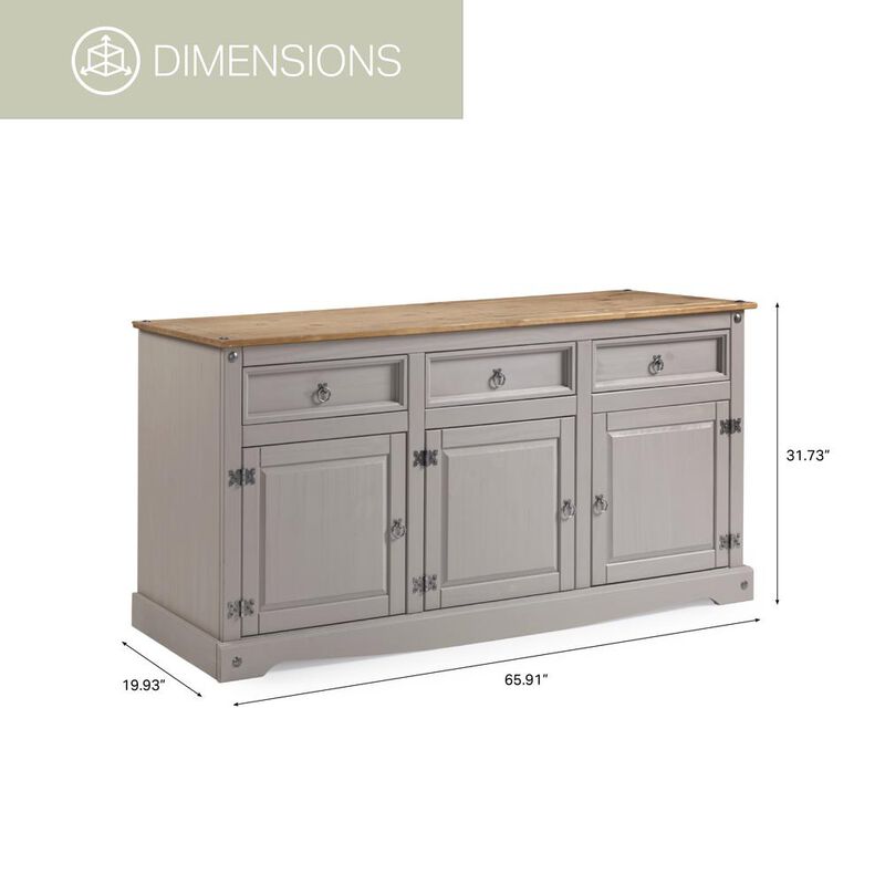 OS Home and Office Furniture Model COG917 Cottage Series Wood Buffet Sideboard in Corona Gray