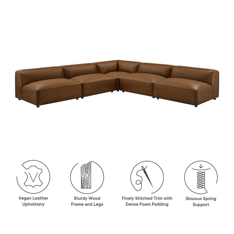 Auren 5-Piece Upholstered Armless L-Shaped Vegan Leather Modular Sofa image number 3
