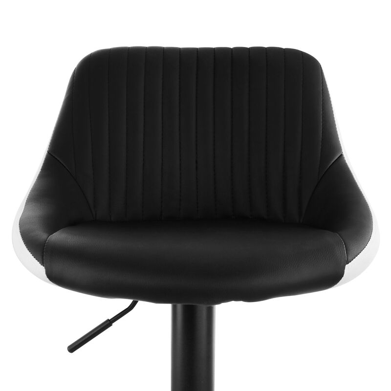 Elama 2 Piece Faux Leather Adjustable Bar Stool in Black and White with Black Base