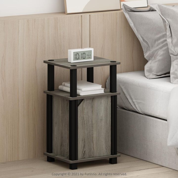 Furinno Just 3-Tier End Table with Door, French Oak/Black
