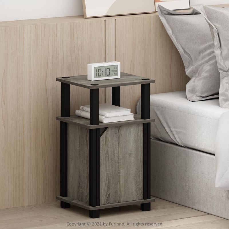 Furinno Just 3-Tier End Table with Door, French Oak/Black