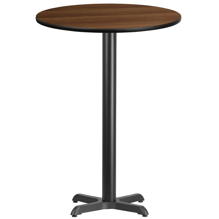 Flash Furniture 30'' Round Walnut Laminate Table Top with 22'' x 22'' Bar Height Table Base