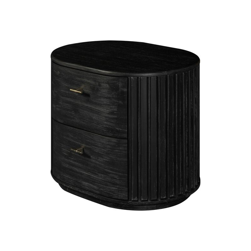 Fely Nightstand, 2 Drawers, Gold Metal Handles, Black Acacia Veneer image number 3