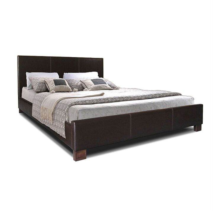 Hivvago Queen size Dark Brown Faux Leather Upholstered Platform Bed Frame with Headboard