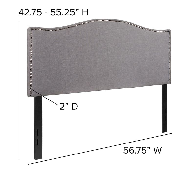 Flash Furniture Lexington Upholstered Full Size Headboard with Accent Nail Trim in Light Gray Fabric