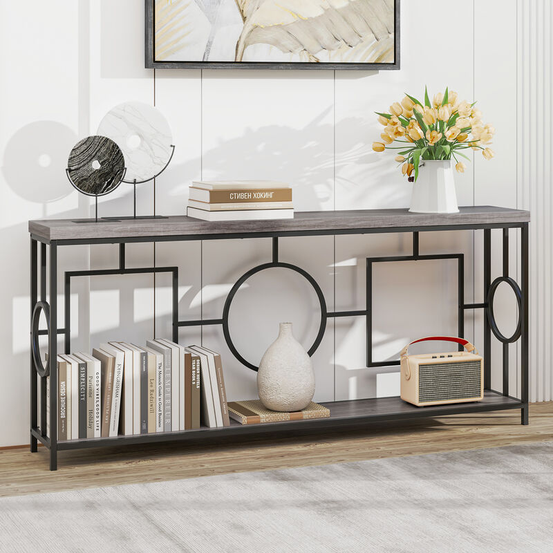 Slim Console Table with Faux Marble Top and Open Storage Shelf – Perfect for Hallways